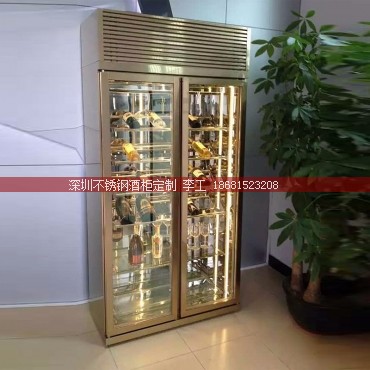 出口专用双开门镜面香槟金不锈钢酒柜