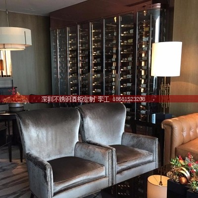 北京某酒店贵宾室定制玫瑰金不锈钢酒柜