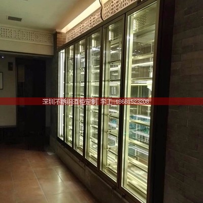 广州某私厨会所定制前后透明不锈钢酒柜